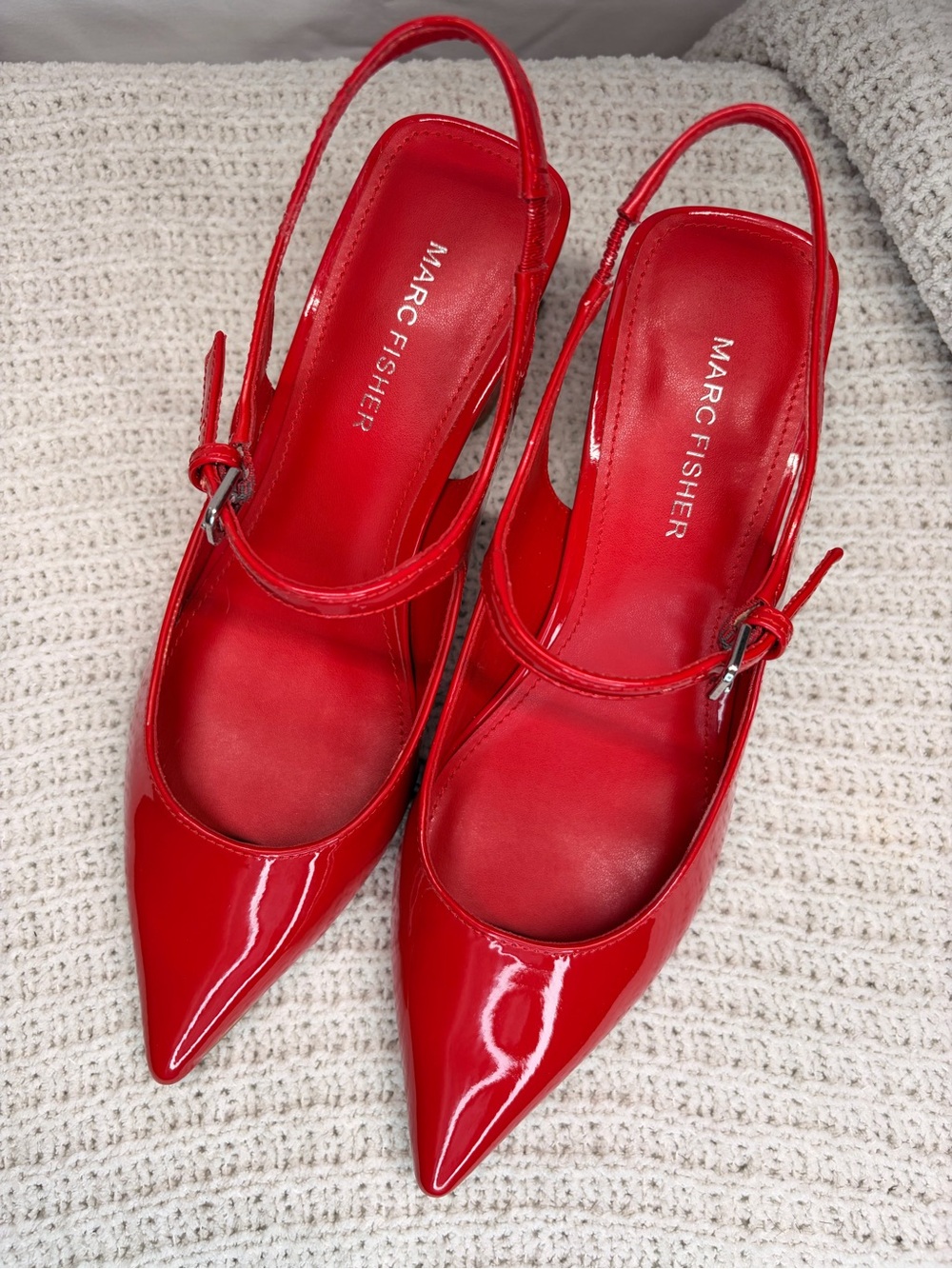 Marc Fisher Red Patent Pointed Slingback Mules